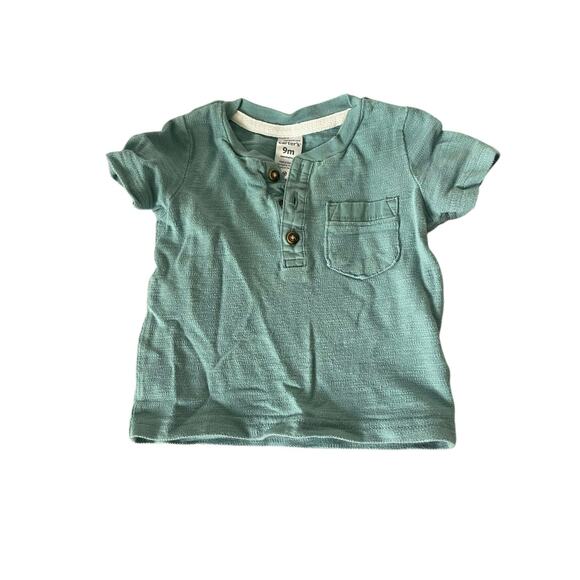Carters Baby Boys Green Short Sleeve Henley Quarter Button T-Shirt Size 9 Months - Picture 2 of 4